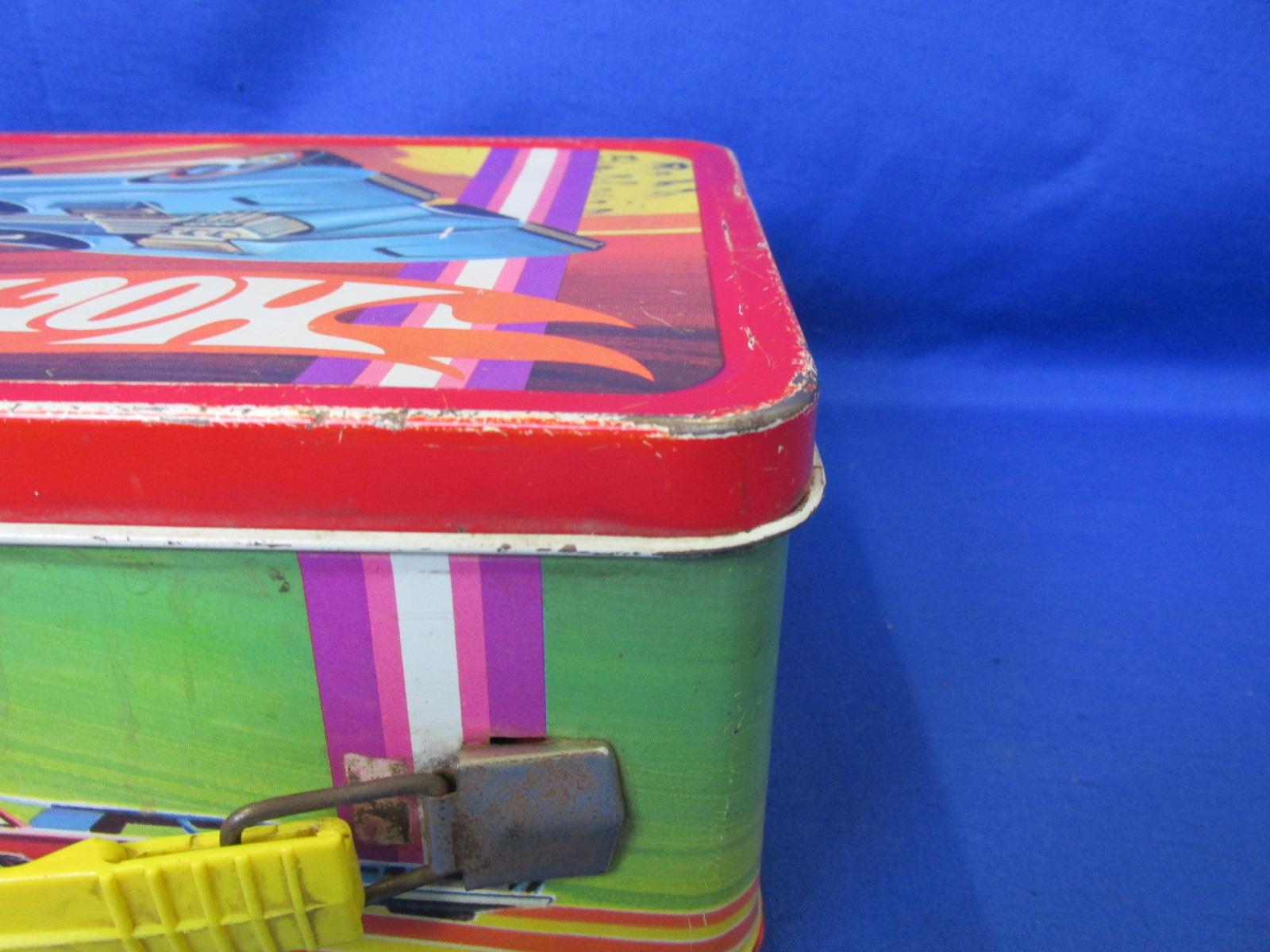 Vintage 1969 Hot Wheel Lunch Box With Thermos – Name Written In Permanent Marker -