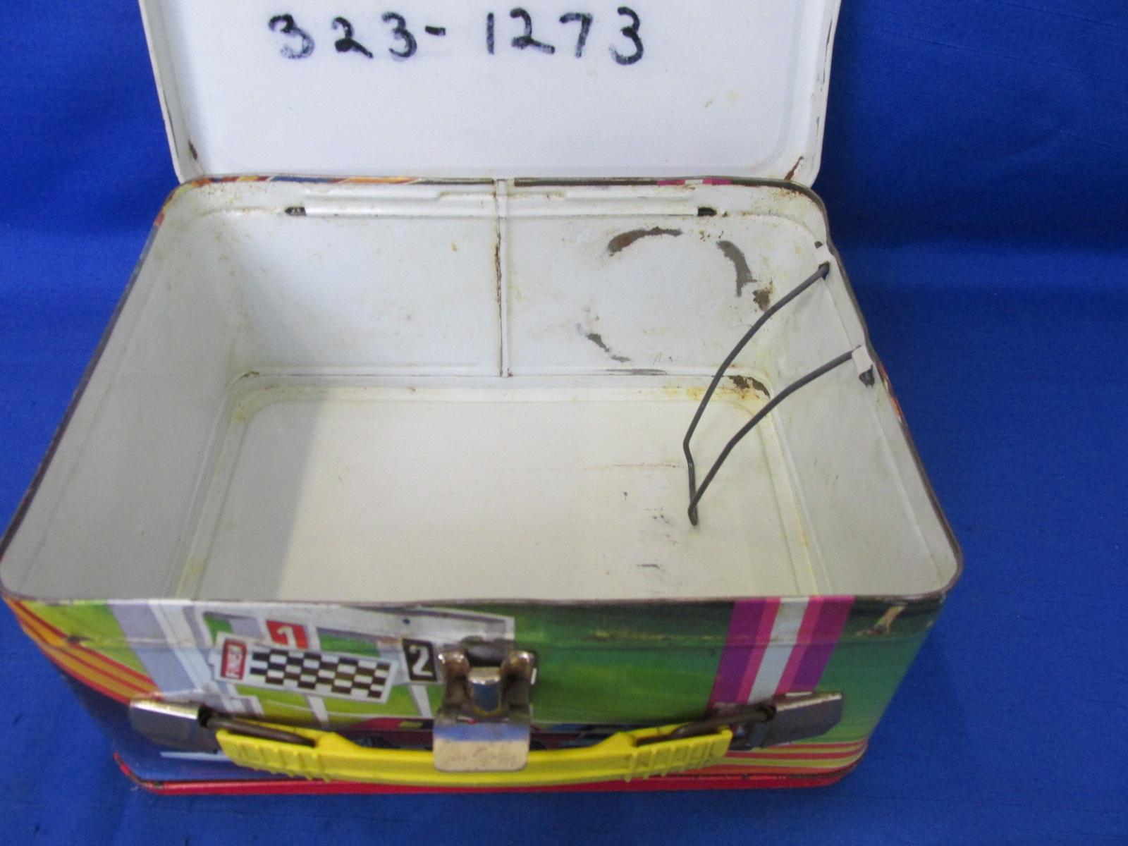 Vintage 1969 Hot Wheel Lunch Box With Thermos – Name Written In Permanent Marker -