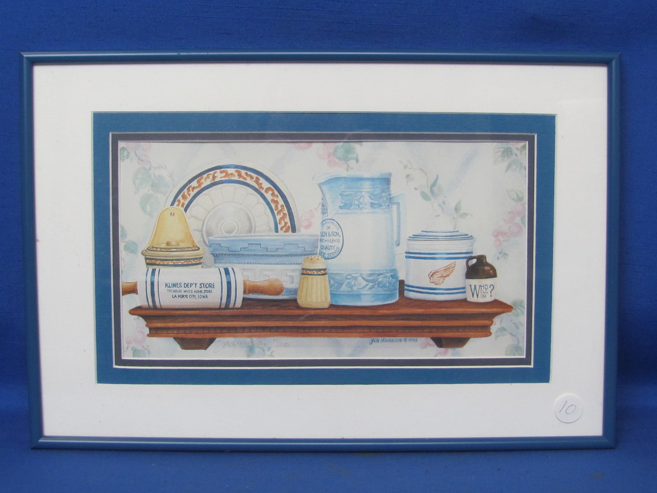 Limited Edition Print “Simple Treasures” - Red Wing Stoneware on a Shelf by Sandy Hokanson