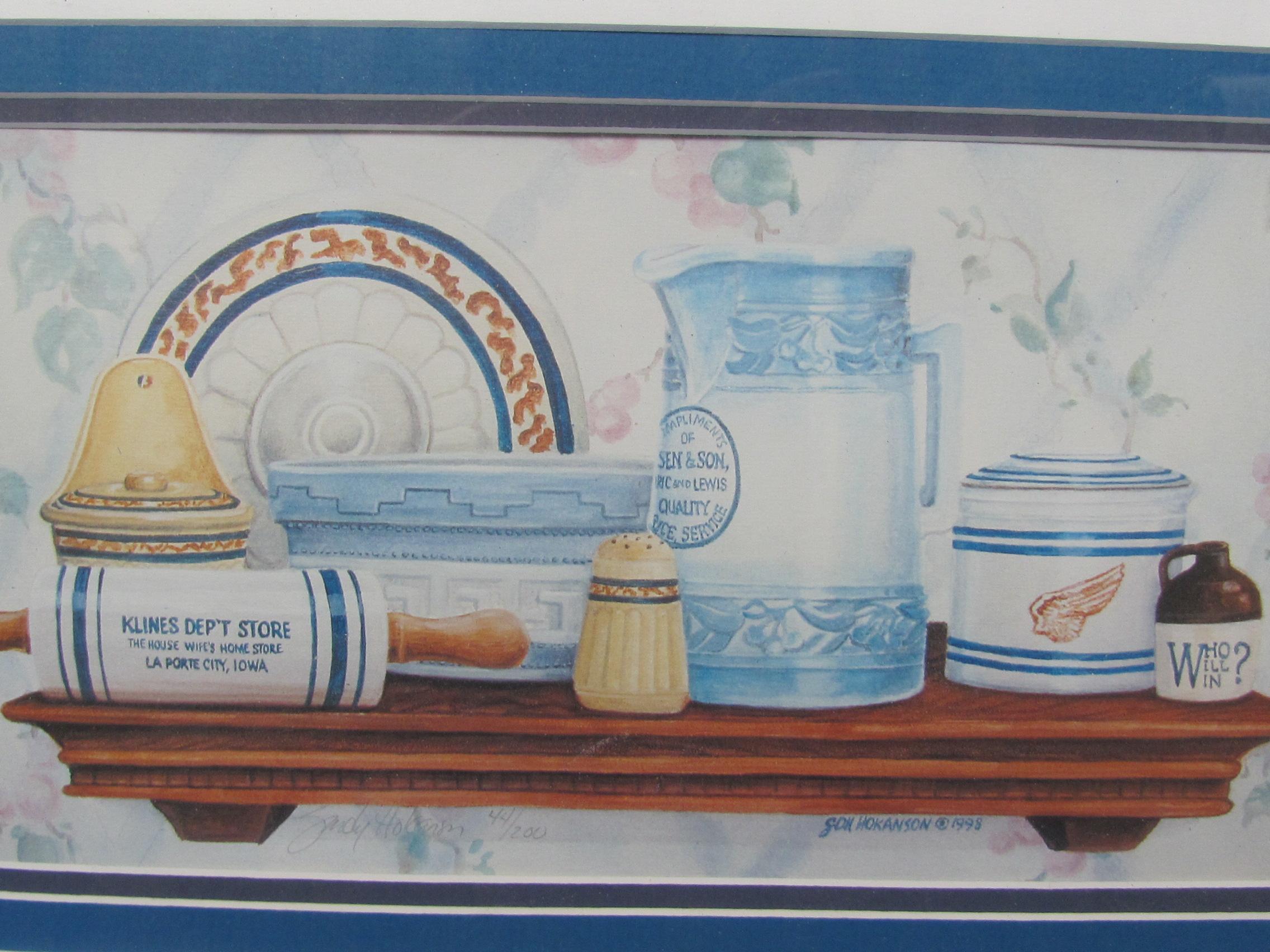 Limited Edition Print “Simple Treasures” - Red Wing Stoneware on a Shelf by Sandy Hokanson