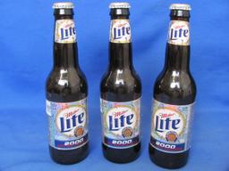 Lot of 3 12oz Miller Lite Bottles 2000 Happy New Year Millennium