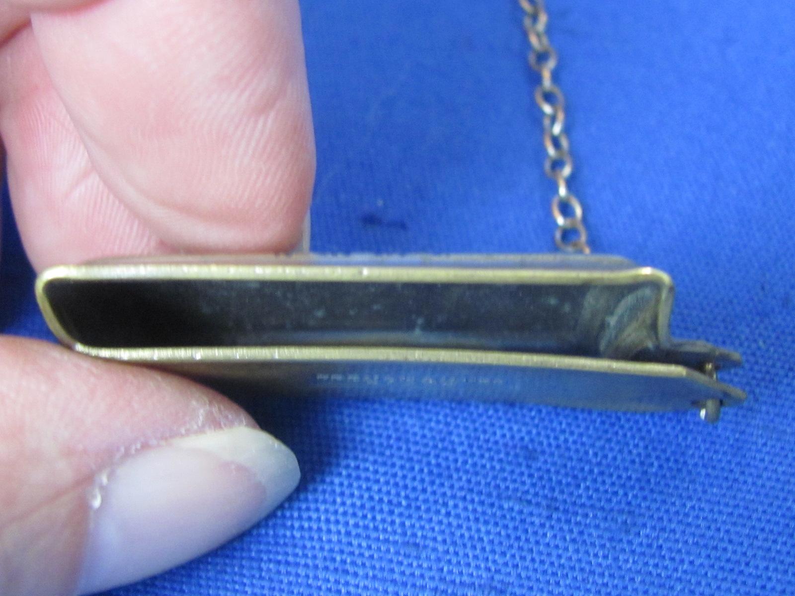 Pocket Watch Chain with Fob – Marked “French Silver Plate” - Total length is 8 3/4”
