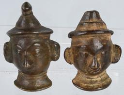 19th C INDIAN PAIR OF BRONZE COPPER HEADS ORISSA