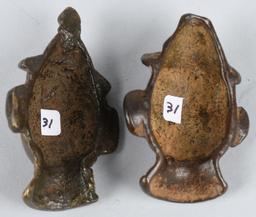 19th C INDIAN PAIR OF BRONZE COPPER HEADS ORISSA