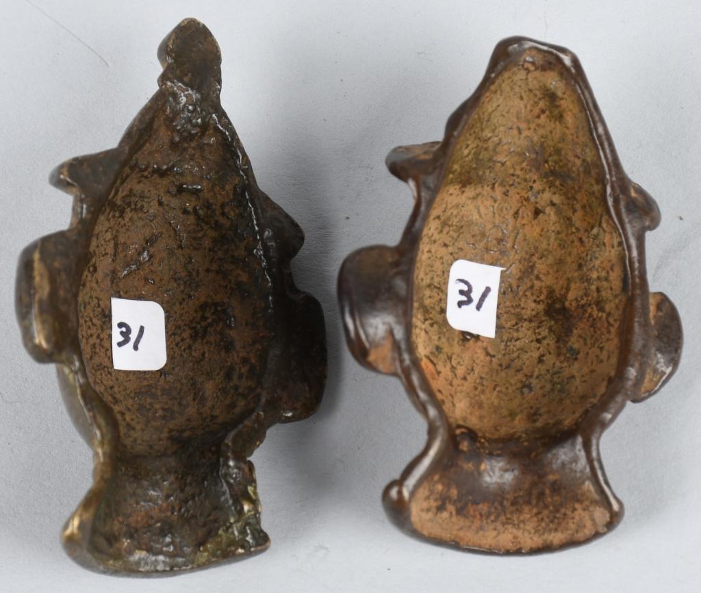 19th C INDIAN PAIR OF BRONZE COPPER HEADS ORISSA