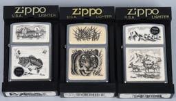 6- ZIPPO SCRIMSHAW LIGHTERS