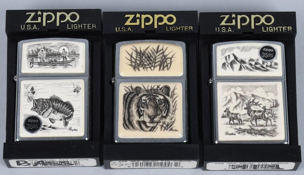 6- ZIPPO SCRIMSHAW LIGHTERS