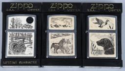 6- ZIPPO SCRIMSHAW LIGHTERS