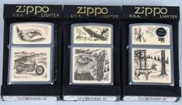 6- ZIPPO SCRIMSHAW LIGHTERS