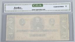 CONFEDERATE $1.00 BANK NOTE, CGA, AU55