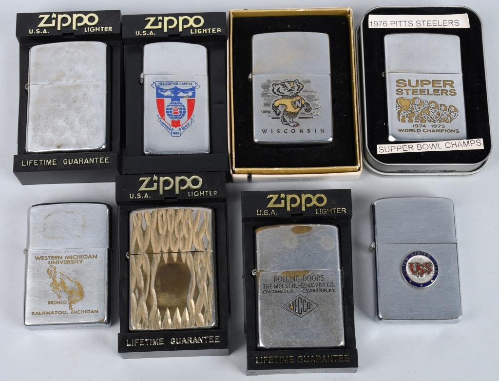 8- ZIPPO VINTAGE LIGHTERS