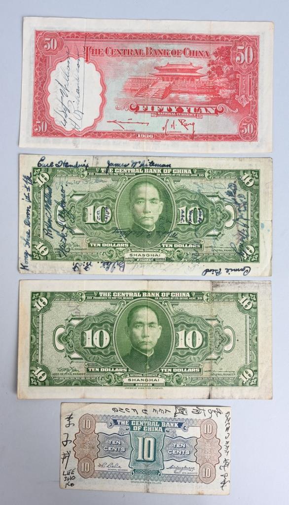 WWII CHINESE SHORT SNORTER W/ US AIRMEN SIGNATURES