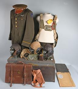 WWII NAMED PILOT GROUPING w/ PARACHUTE AND GEAR