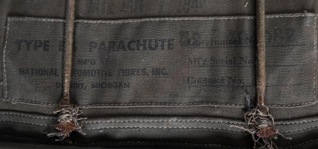 WWII NAMED PILOT GROUPING w/ PARACHUTE AND GEAR