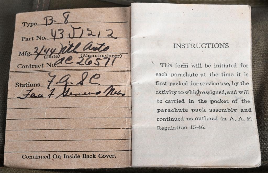 WWII NAMED PILOT GROUPING w/ PARACHUTE AND GEAR