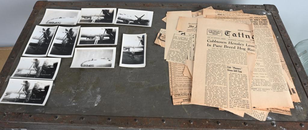 WWII NAMED PILOT GROUPING w/ PARACHUTE AND GEAR
