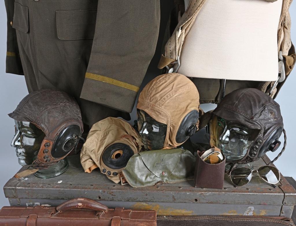 WWII NAMED PILOT GROUPING w/ PARACHUTE AND GEAR