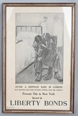 1917 WW1 WAR BOND POSTER AFTER A ZEPPELIN RAID WWI
