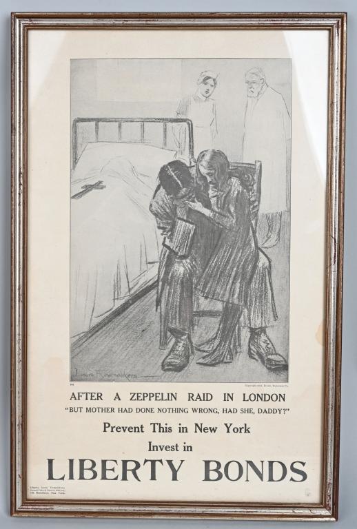 1917 WW1 WAR BOND POSTER AFTER A ZEPPELIN RAID WWI
