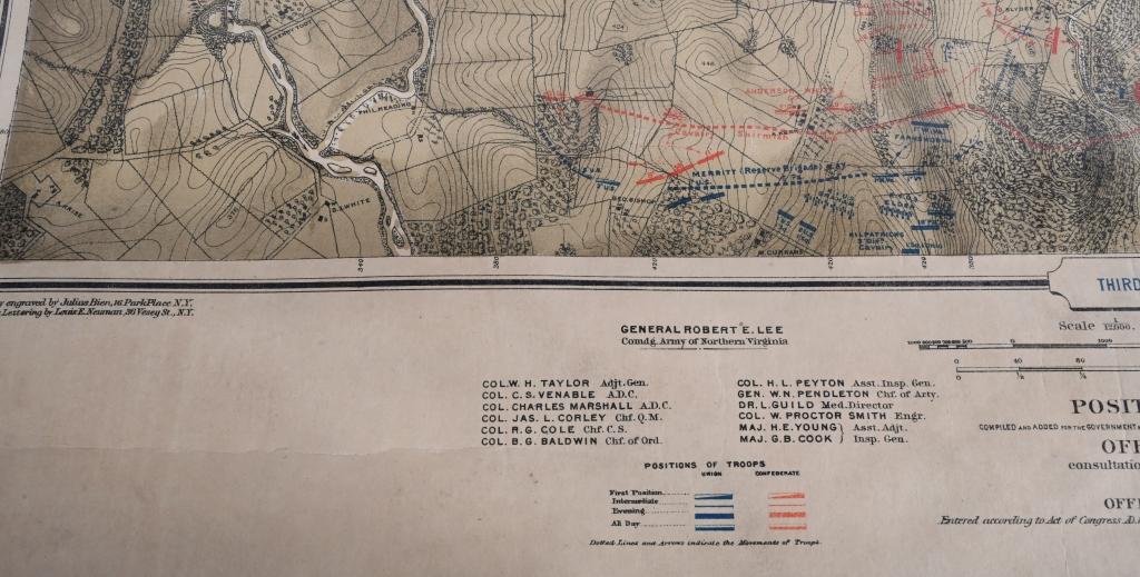 1876 ORIGINAL CIVIL WAR MAP OF GETTYSBURG 3RD DAY