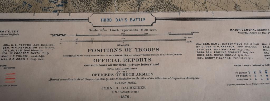 1876 ORIGINAL CIVIL WAR MAP OF GETTYSBURG 3RD DAY