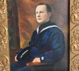 WW1 FRAMED PORTRAIT OF USN SAILOR USS BRIDGEPORT