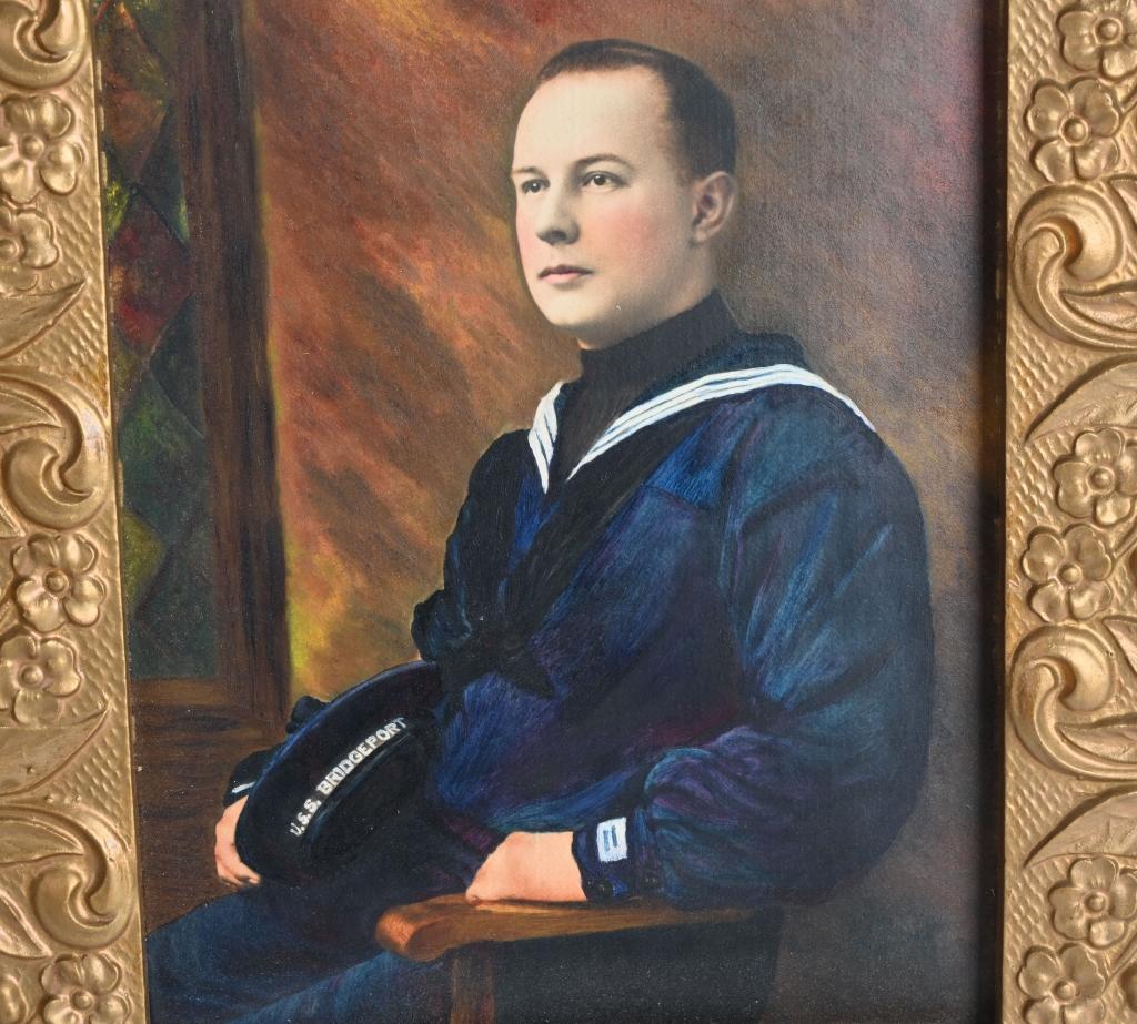WW1 FRAMED PORTRAIT OF USN SAILOR USS BRIDGEPORT