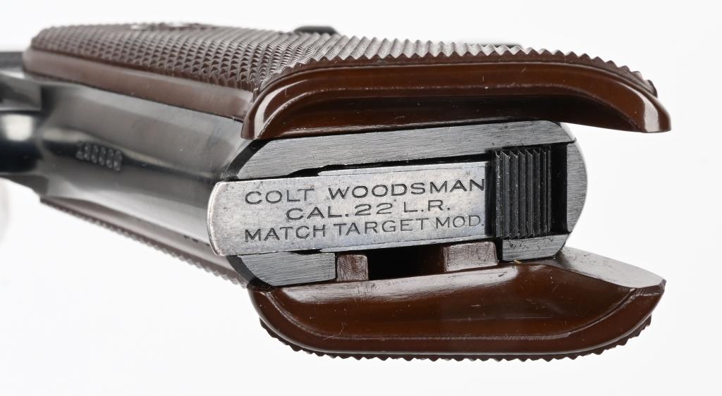 SCARCE WARTIME 6" WOODSMAN .22 WITH TARGET STOCKS
