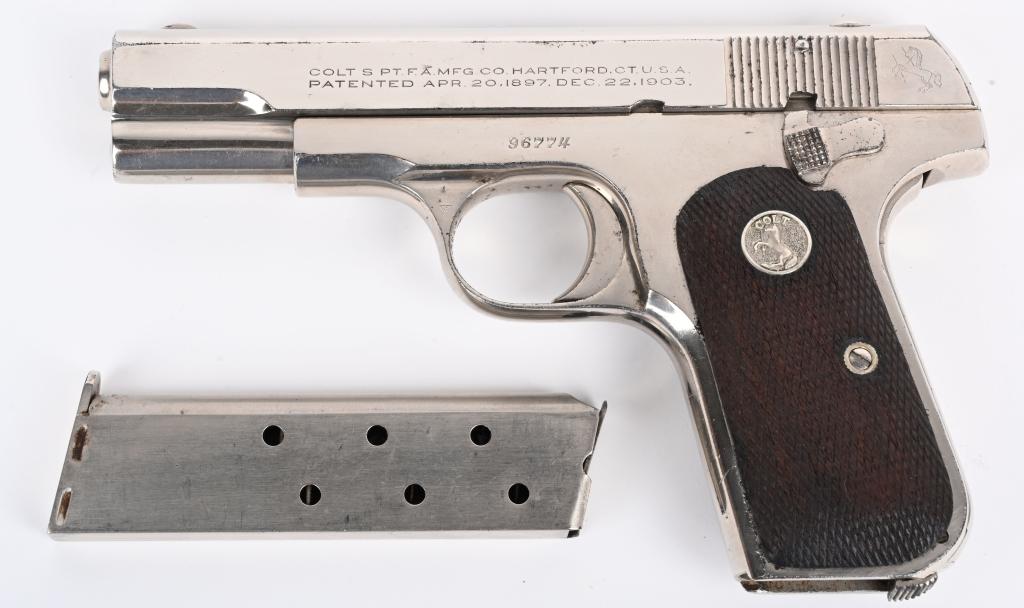 FINE COLT MODEL 1908 380 NICKEL COLT POCKET MODEL
