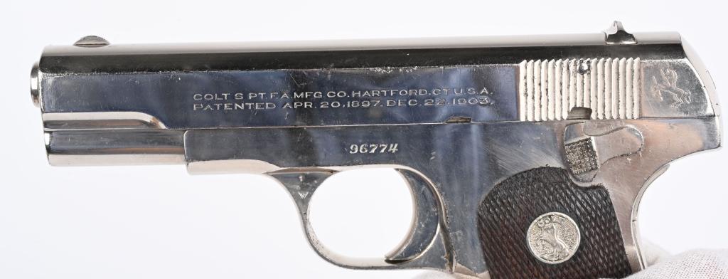 FINE COLT MODEL 1908 380 NICKEL COLT POCKET MODEL