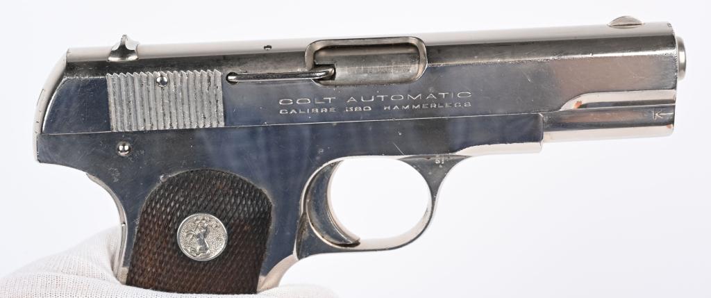 FINE COLT MODEL 1908 380 NICKEL COLT POCKET MODEL