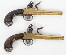 ELEGANT PAIR JOYNER ENGLISH FLINTLOCK PISTOLS