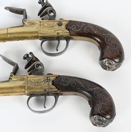 ELEGANT PAIR JOYNER ENGLISH FLINTLOCK PISTOLS