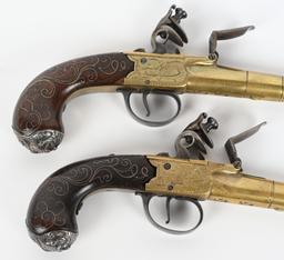 ELEGANT PAIR JOYNER ENGLISH FLINTLOCK PISTOLS