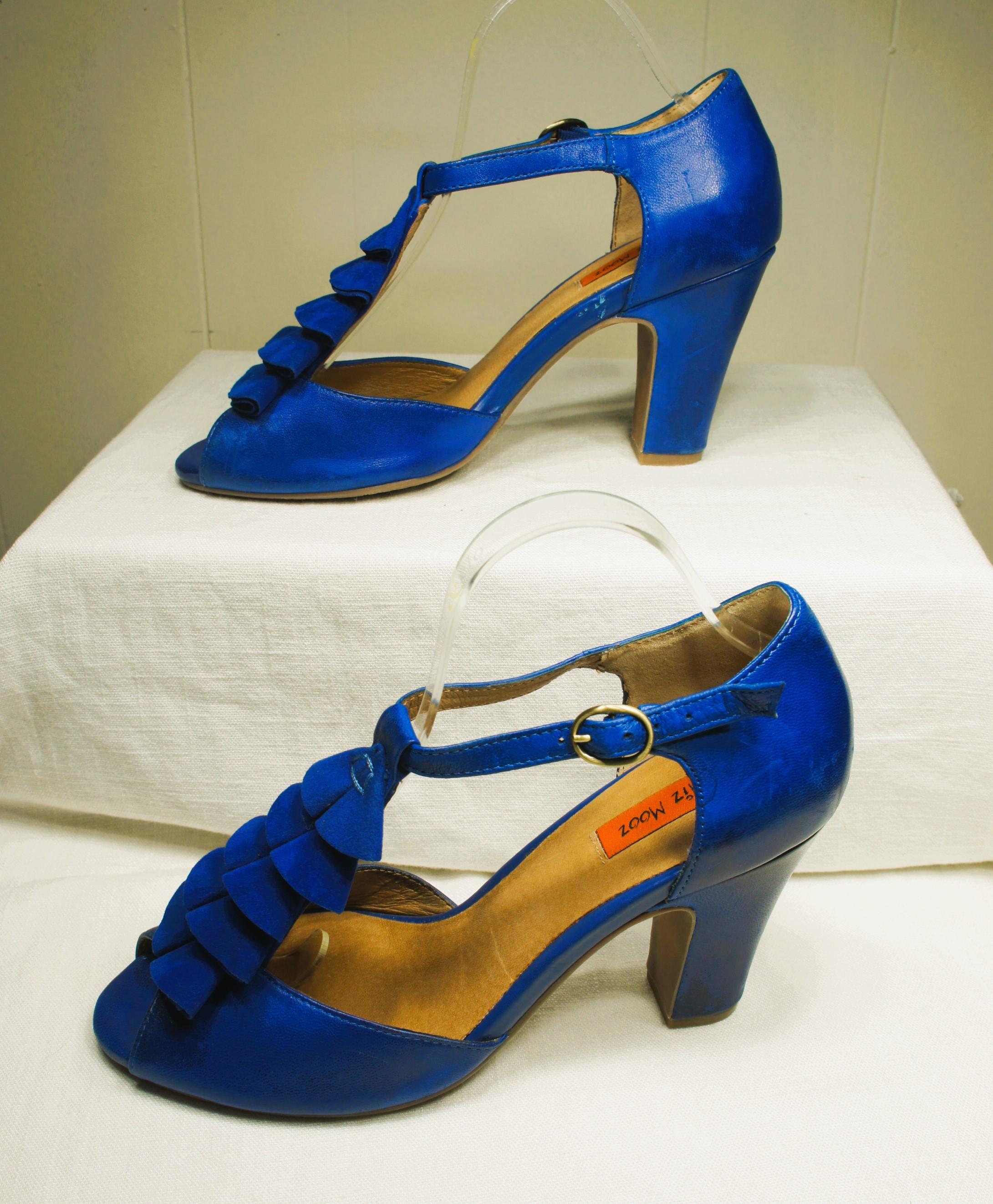 Miz Mooz Blue Leather & Suede Ruffle Salsa Shoes