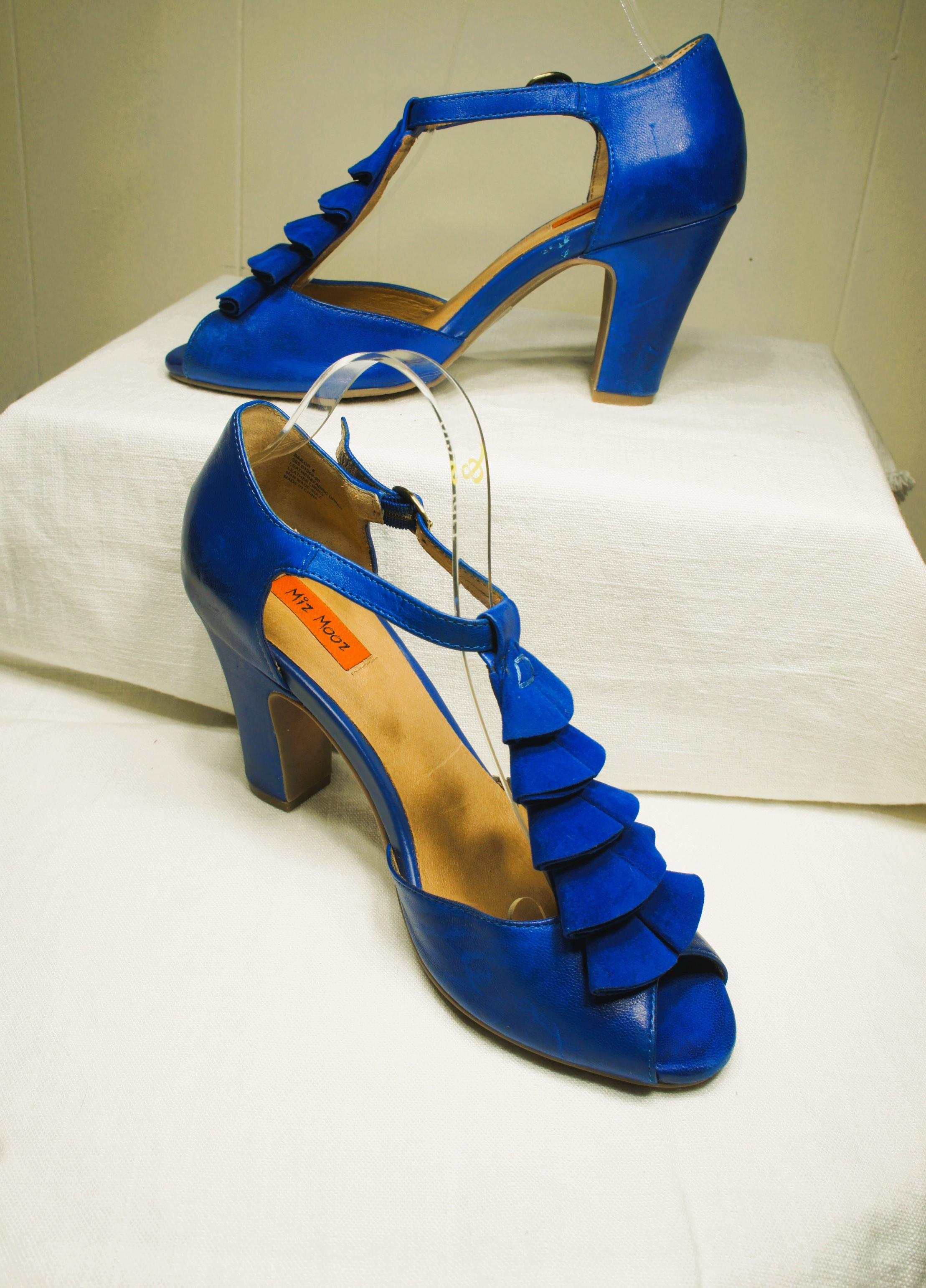 Miz Mooz Blue Leather & Suede Ruffle Salsa Shoes