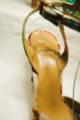Stuart Weizman Linen & Leather Heels sz 8.5M