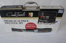 Cook's Tools Premium 10pc BBQ Tool Set  with Digital Fork