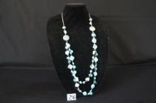 2 Strand Abalone Shell Silver Bead Necklace