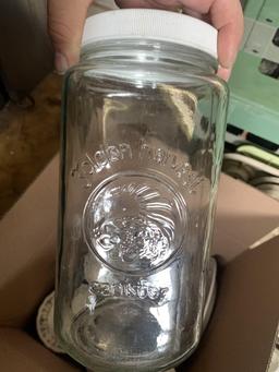 MISC SAUCERS & LARGE GLASS JARS
