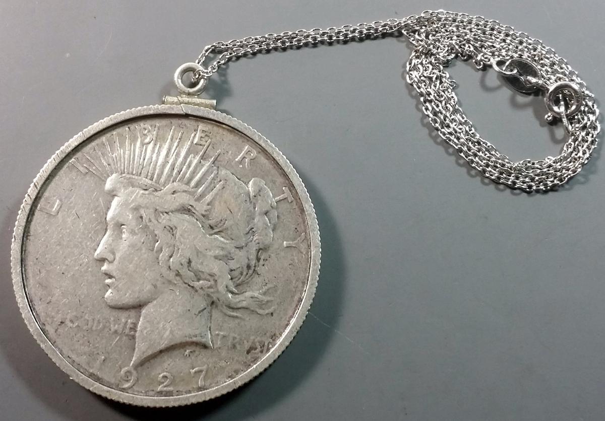 1927 Peace Dollar Sterling Silver Necklace