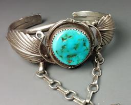 Navajo Silver & Turquoise Slave Bracelet -OLD PAWN