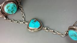 Navajo Silver & Turquoise Slave Bracelet -OLD PAWN
