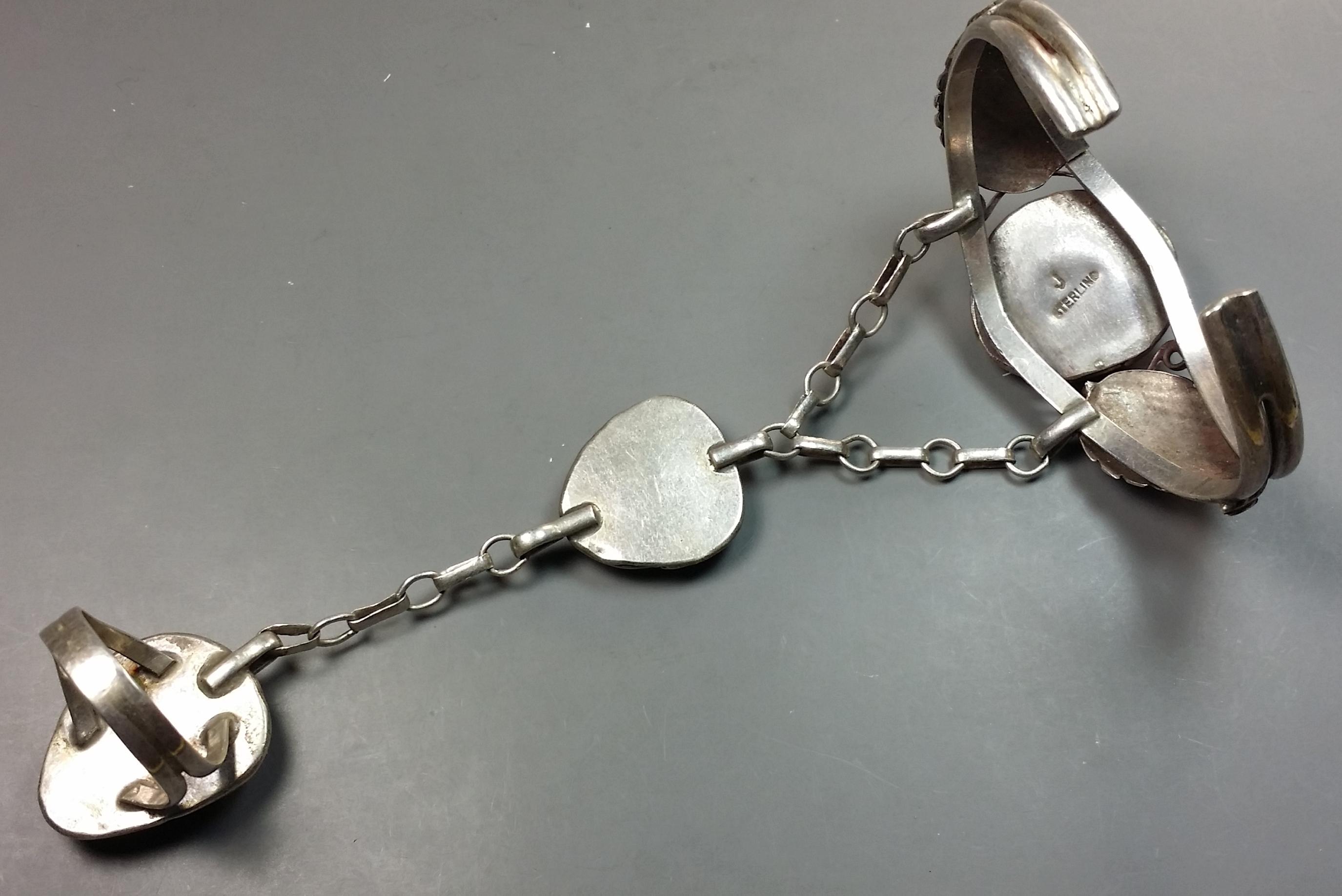 Navajo Silver & Turquoise Slave Bracelet -OLD PAWN