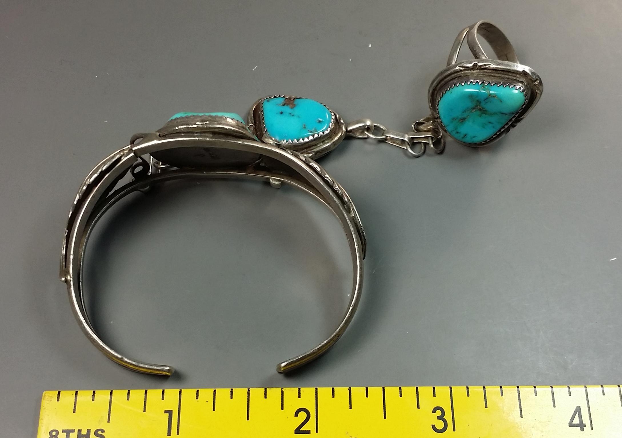 Navajo Silver & Turquoise Slave Bracelet -OLD PAWN