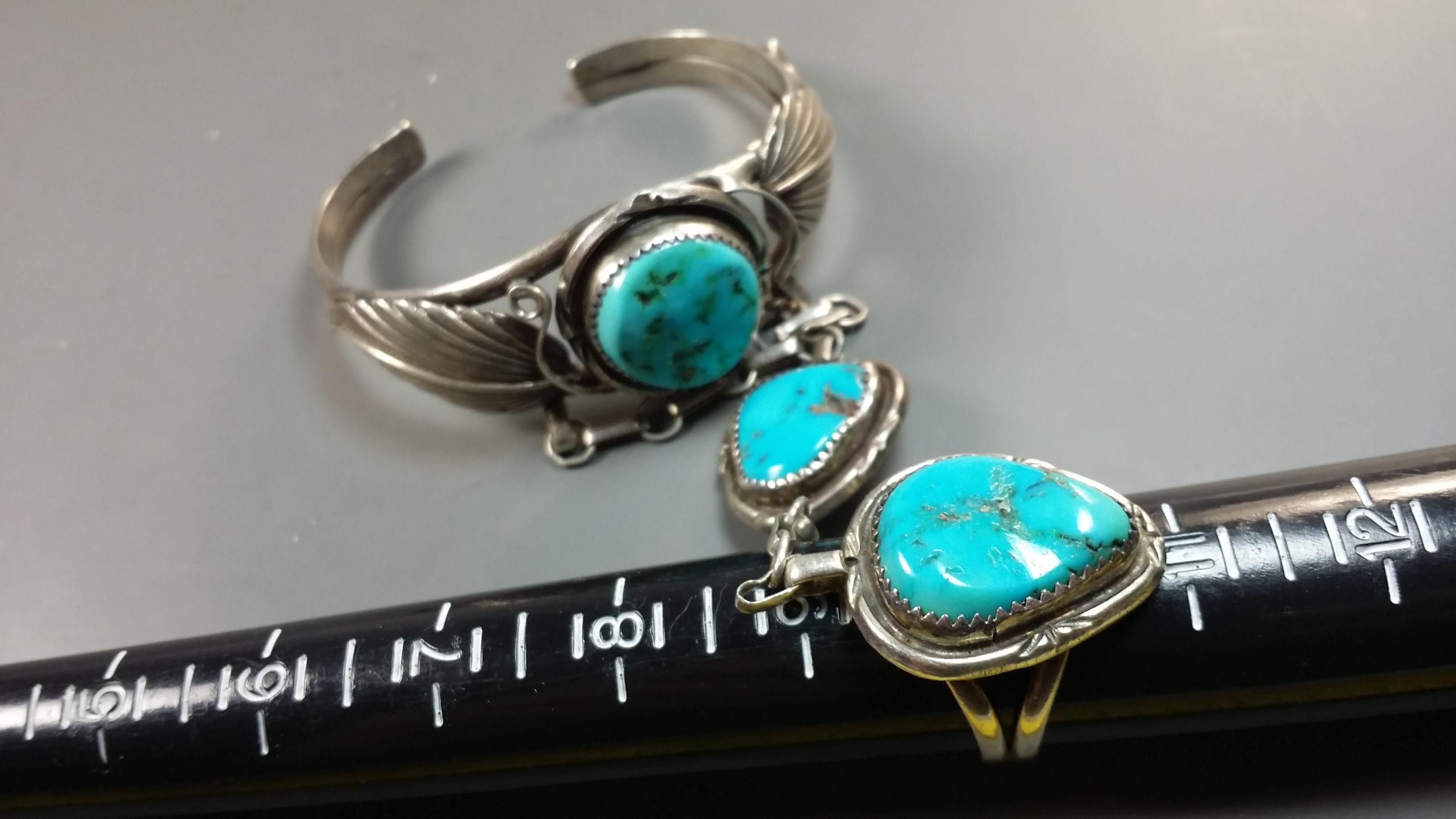 Navajo Silver & Turquoise Slave Bracelet -OLD PAWN
