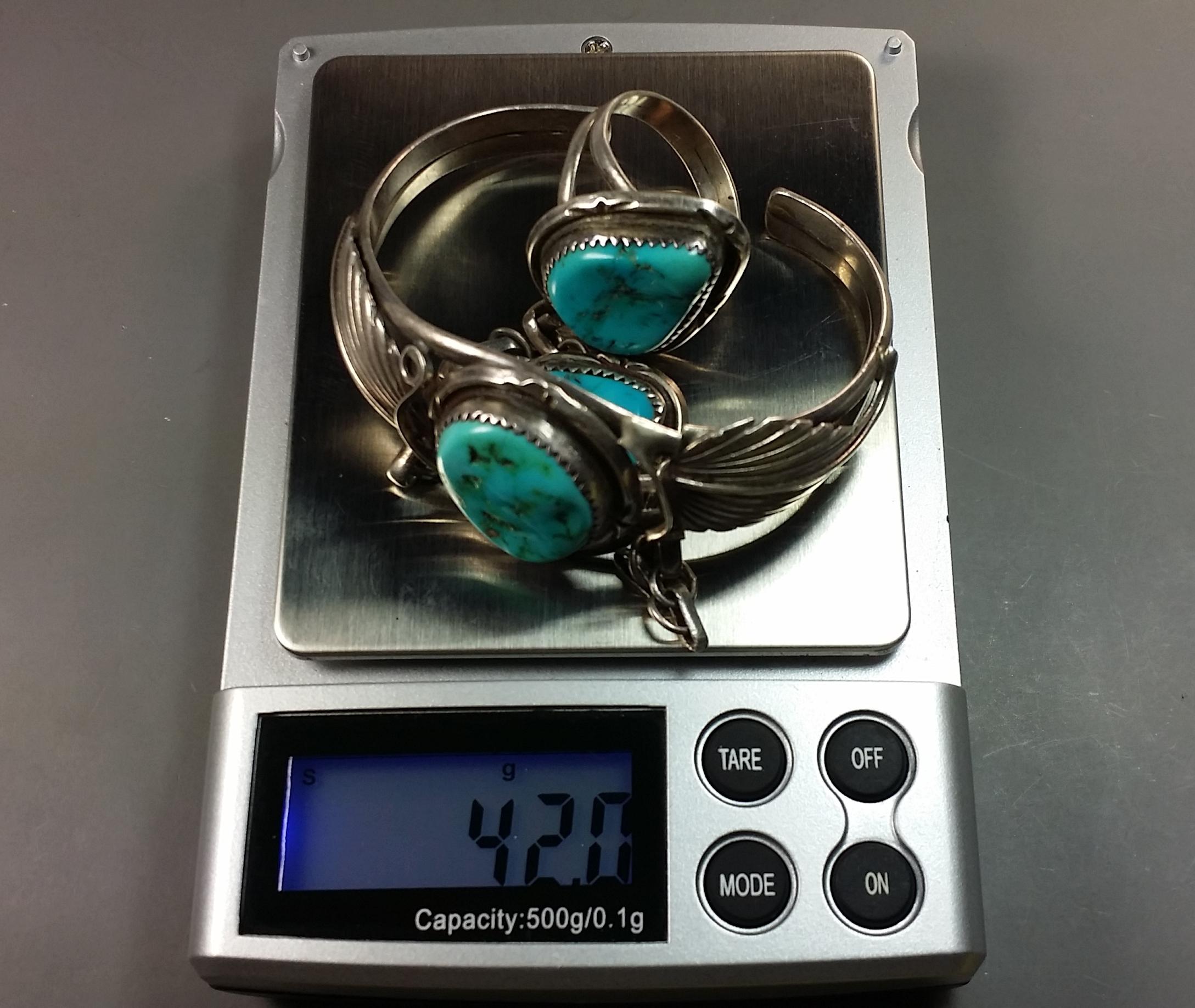 Navajo Silver & Turquoise Slave Bracelet -OLD PAWN