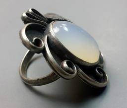 Old Sterling Silver Ring with Massive Opal Cabochon Center Stone