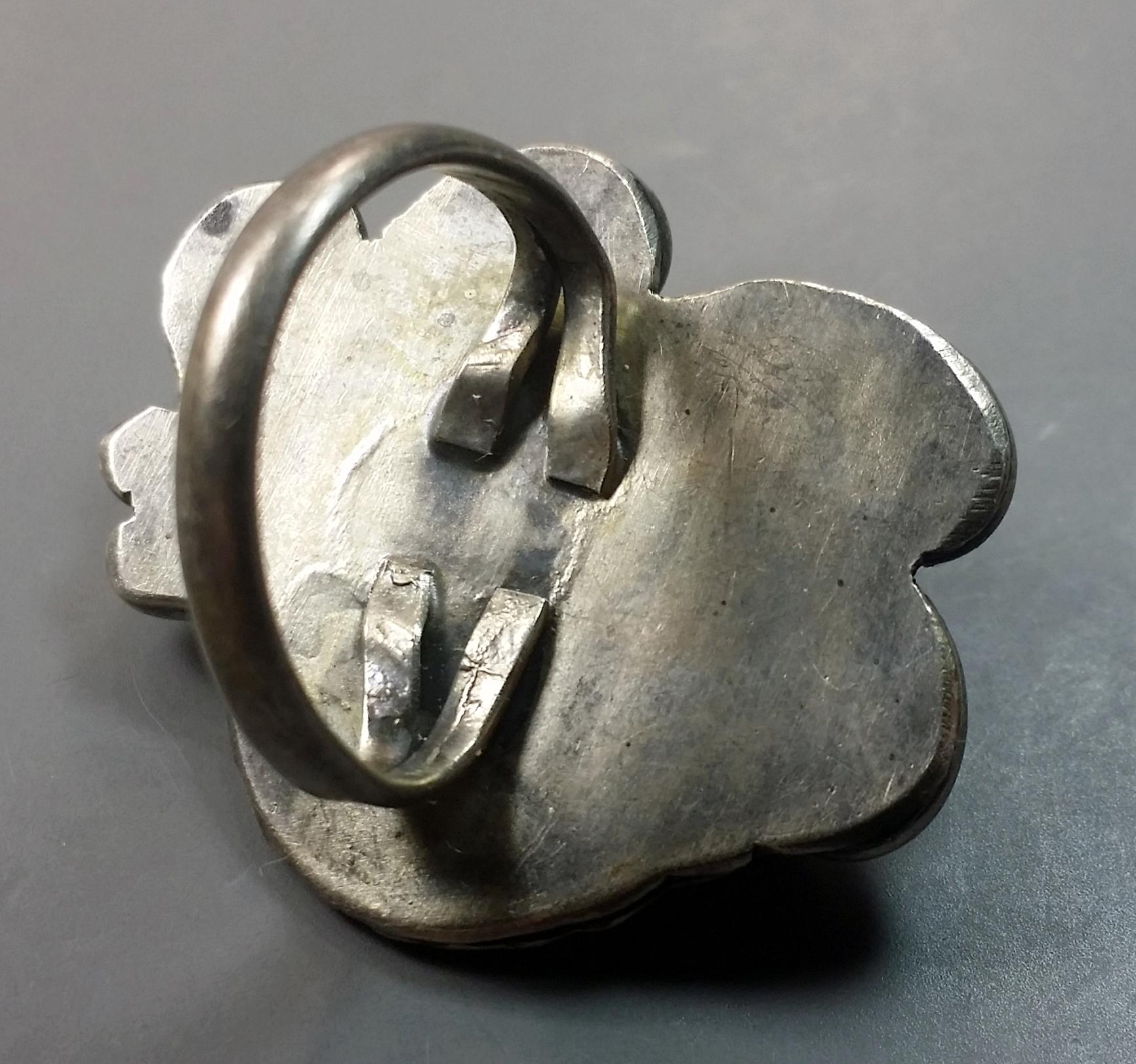 Old Sterling Silver Ring with Massive Opal Cabochon Center Stone