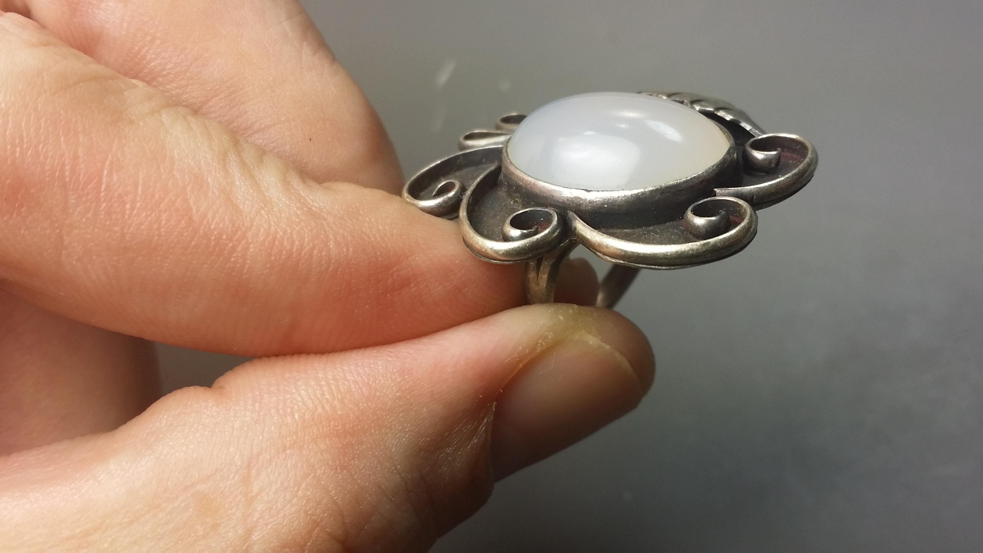 Old Sterling Silver Ring with Massive Opal Cabochon Center Stone